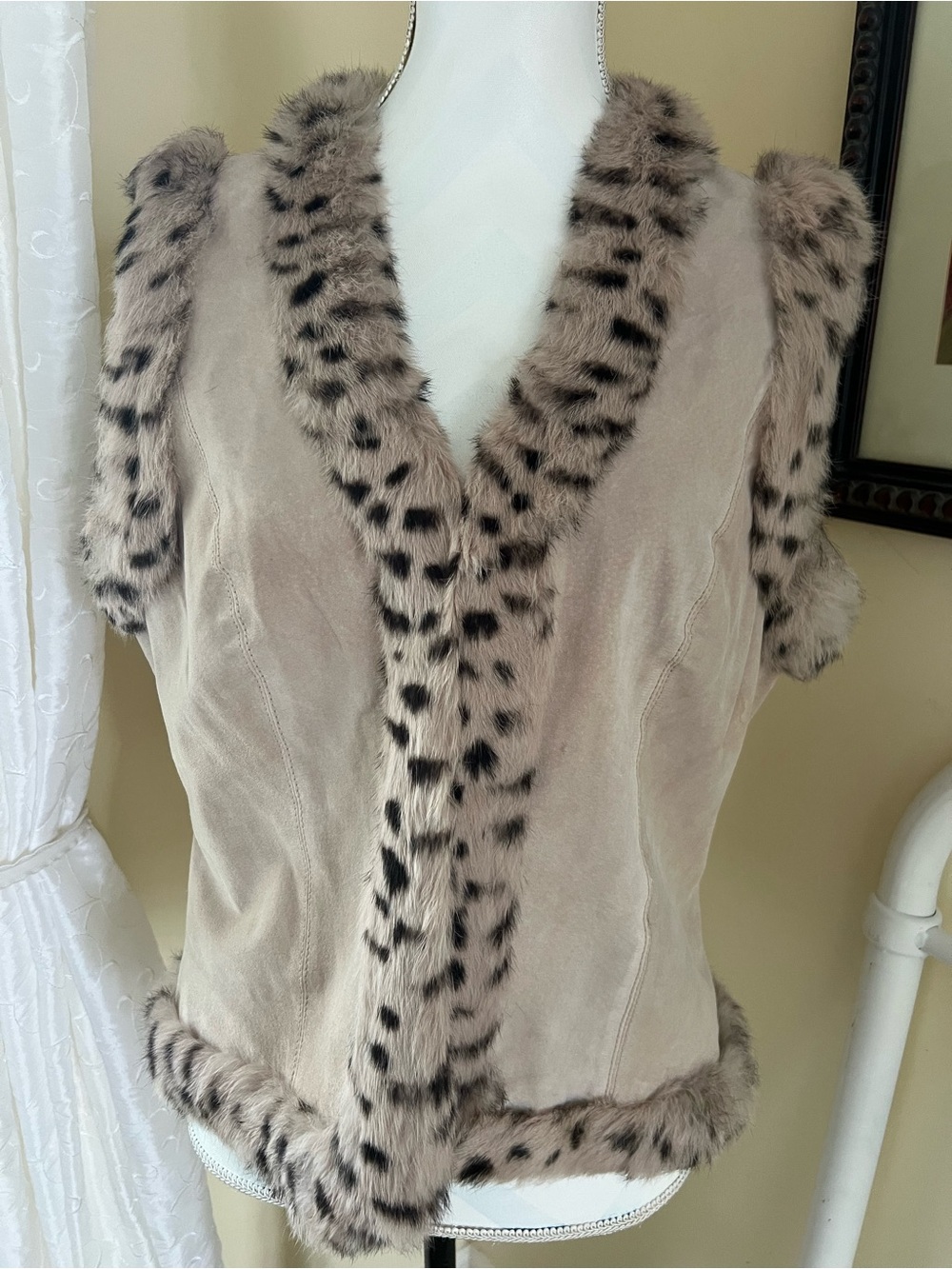 Leather Vest with Spotted Rabbit Fur Trim